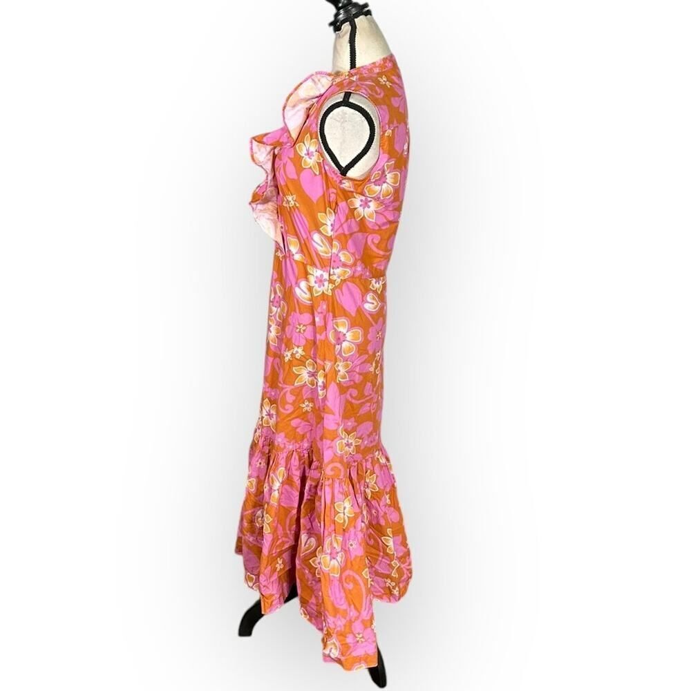 Warm Sierra Midi Dress Women's Size 1 Pink Orange Floral Ruffle Sleeveless RTR - Picture 4 of 15
